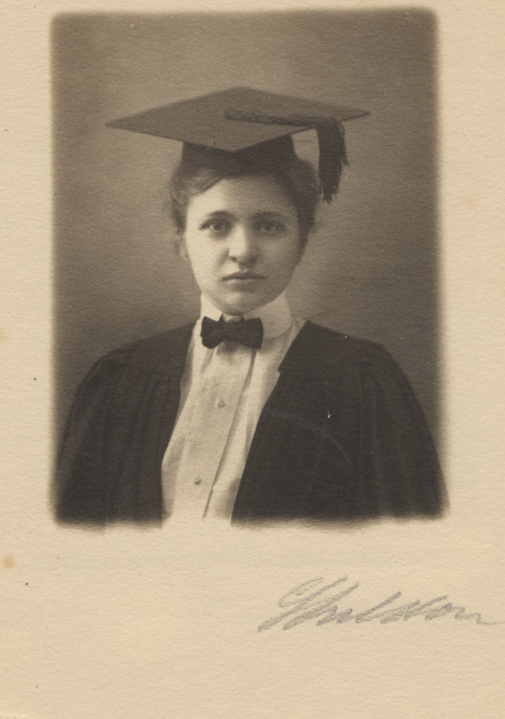 Graduation Photo, ca. 1902
Perkins wearing her cap and graduation attire.