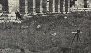 Giorgio Sommer, Giorgio Sommer with his Stereo Camera in Front of the Basilica Pesto, 1870, Naples, Vintage Albumen Print