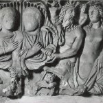 Old Tritons with Nereid partners hold portrait of married couple. First half of 3rd century AD, Sant'Agnese fuori le mura, Rome