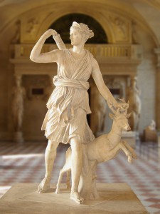 Artemis with a doe, called the "Diana of Versailles." Roman, Imperial (1st-2nd century CE) copy of Greek statue attributed to Leochares, ca 325 BCE. Marble. Musée du Louvre, Paris, France.