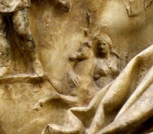 Detail of breastplate showing Diana, Augustus of Prima Porta. Early first century CE. Painted marble. 6'8" in height. Musei Vaticani, Rome. 