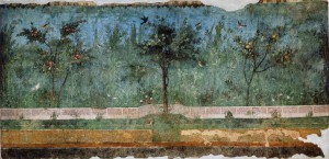 Gardenscape, Second Style wall paintings, from the Villa of Livia, Primaporta, Italy, ca. 30-20 BCE. Fresco, 6'7" high. Museo Nazionale Romano - Palazzo Massimo alle Terme, Rome. 