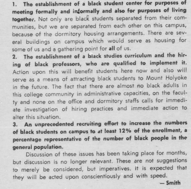 Blacks. Choragos. December 12, 1968. Mount Holyoke College Periodicals, Student Newspaper.