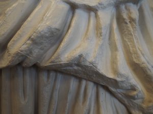 Detail of a plaster cast at Mount Holyoke showing the lines that remained from the molding process. These lines were often seen as a sign of the artistry of the cast maker rather than as imperfections. (photo by author)