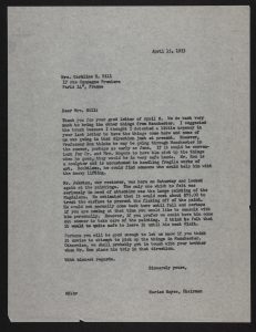 Letter from Marian Hayes to Caroline Hill, April 15, 1953 “Mr. Jakstas, our restorer was here on Saturday and looked again at the paintings. The only one which he felt was seriously in need of attention was the large painting of the Magdalene… However, if you prefer we could have him come out sooners to take care of the painting. I think he felt it would be quite safe to leave it until his next visit.” 