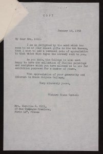 Letter from President Richard Glenn Gettell to Caroline Hill, January 10, 1958.