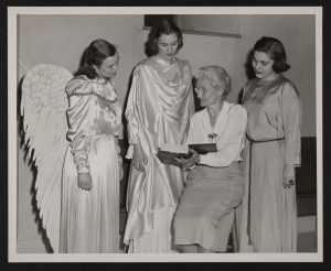 Coulter assisting backstage with Easter Play of 1952