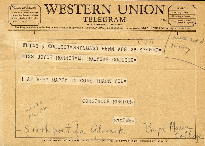 Western Union Telegram with pasted on typescript and handwritten notes