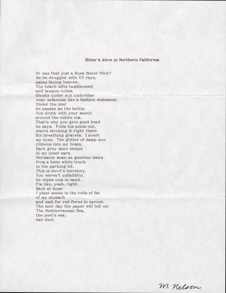 Typewritten poem signed at bottom by Maggie Nelson