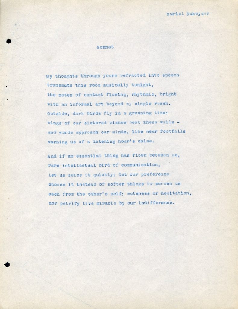 Typewritten poem by contestant Muriel Rukeyser