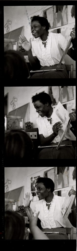 Three grayscale images of Bertha Akim at Gorse Children's Center