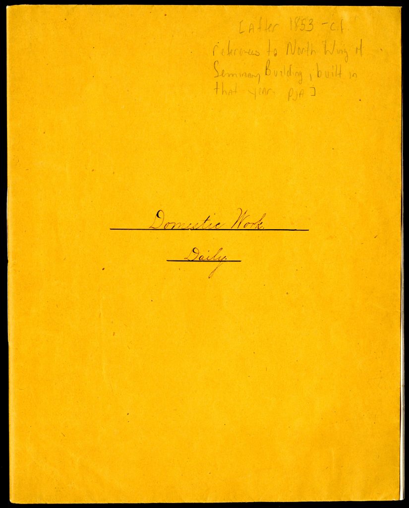 A yellow cover with "Domestic Work Daily" handwritten in center